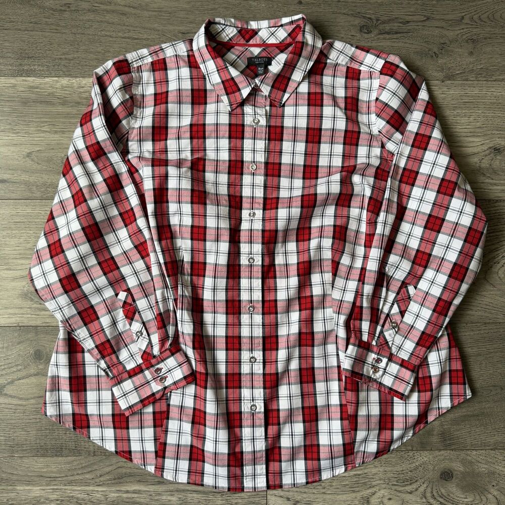Talbots‎ Plus Petite Red & White Plaid Button Down Shirt 18WP